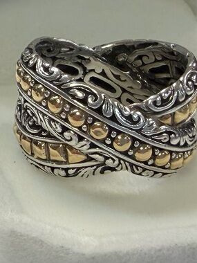 Samuel B. Sterling Silver & 18k Gold Ornate Crossover Ring